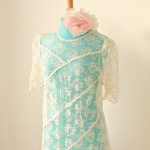 Vintage lace dress, Sheer maxi dress, Boho lace wedding gown, L/XL